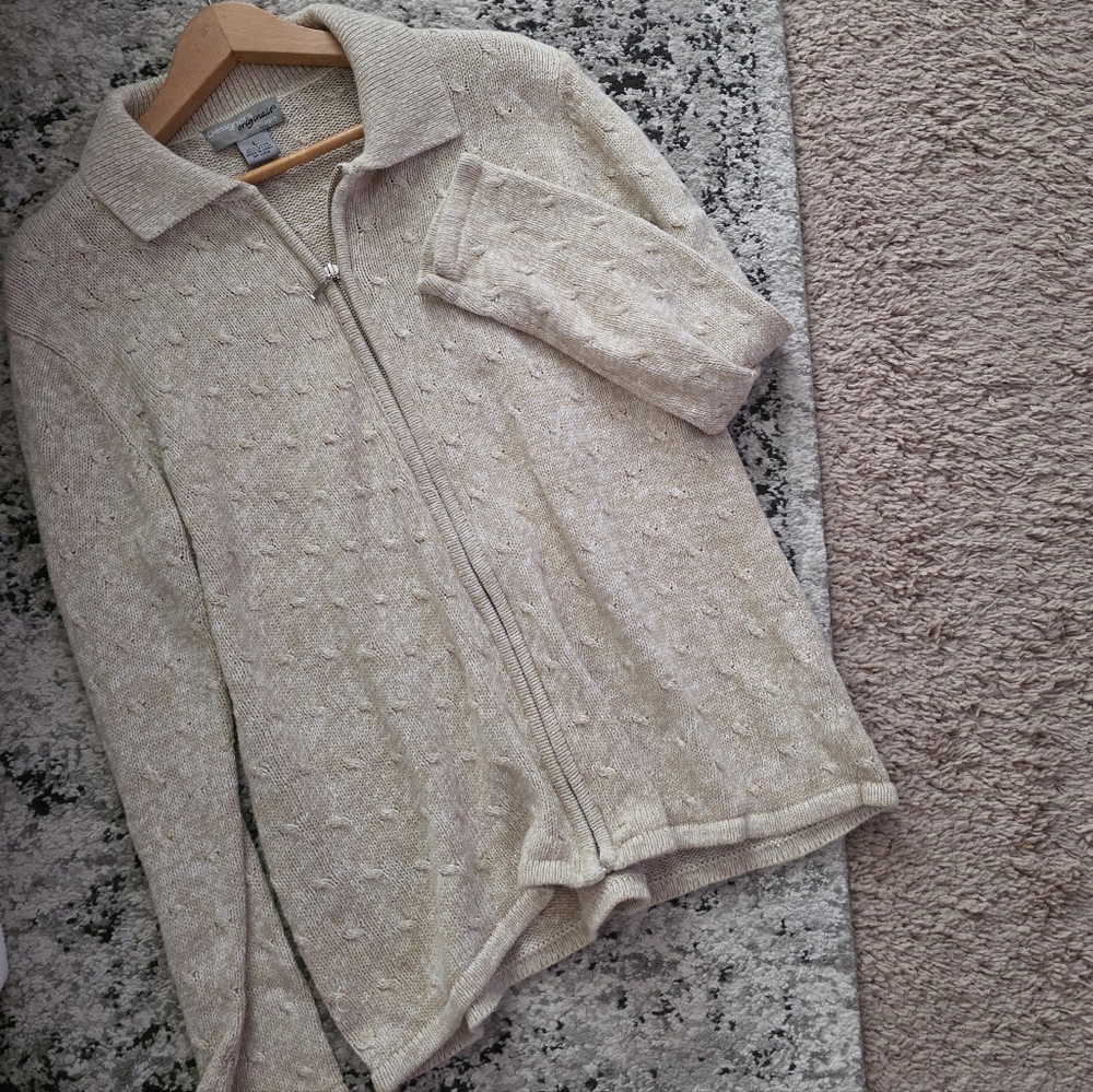 Vintage Designers Originals Studio Knit Collar Zip Cardigan Sweater Womens L - Picture 2 of 8
